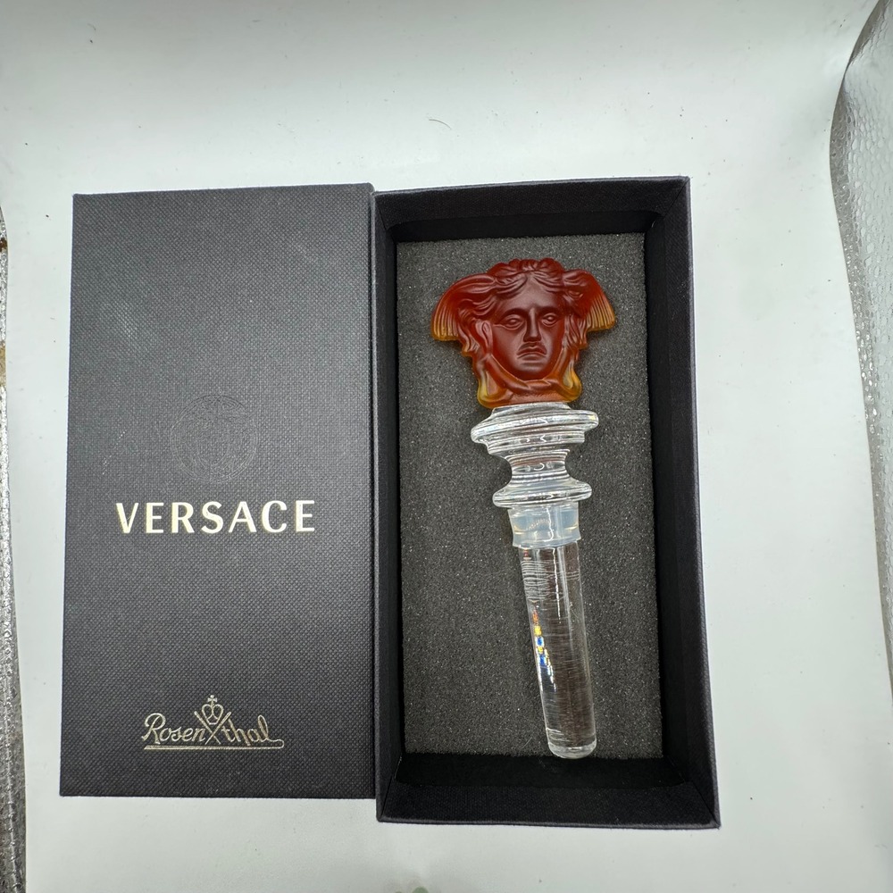 Versace Bottle wine Stopper Unisex Amber Medusa Head Rosenthal Crystal Glass NIB
